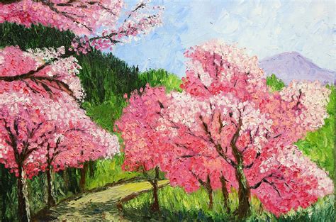 Sakura painting art Original oil Artwork Sakura Tree | Etsy