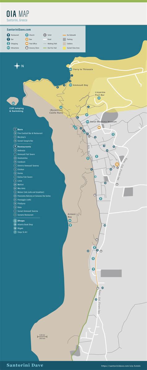 Map of Oia, Santorini - Hotels, Restaurants, Bars, Views