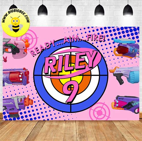 Custom Nerf Blaster Gun Shoot Target Pink Girl Theme Birthday Backdrop – BigBigBee Party Sign