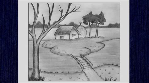 Landscape Drawing Easy, Pencil Drawing Tutorial, Nature Drawing with Pencil, Village Scenery ...