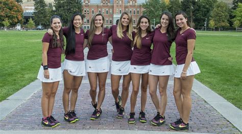 I love this team picture of the University of Montana's Women's Tennis Team. Maroon tops and ...