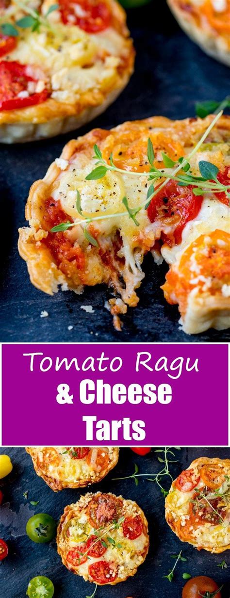 Cheese and Tomato Tarts with a rich tomato ragu and creamy béchamel sauce encased in shortcrust ...