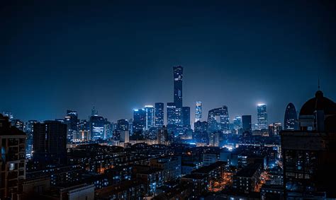 China, beijing, cityscape, night, lights, skyscrapers, modern ...