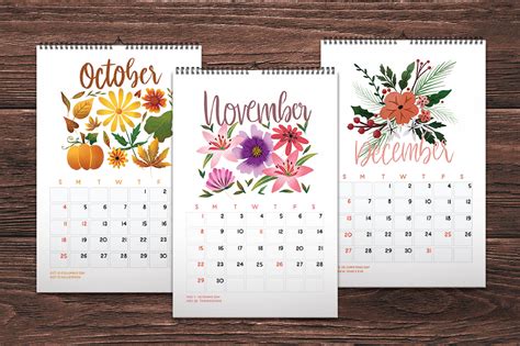 Floral Calendar Design By olyve_design | TheHungryJPEG