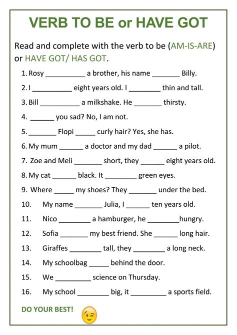 Verb to be - have got - Interactive worksheet English Grammar For Kids, English Test, English ...