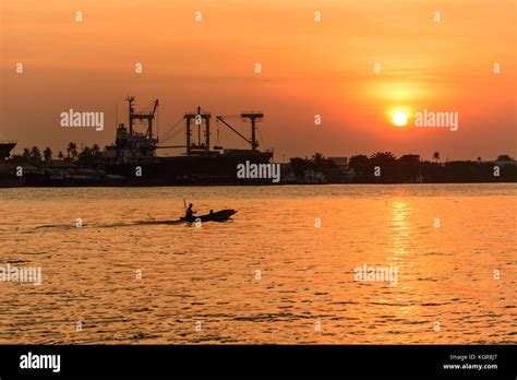 boat at river in sunset time Stock Photo - Alamy