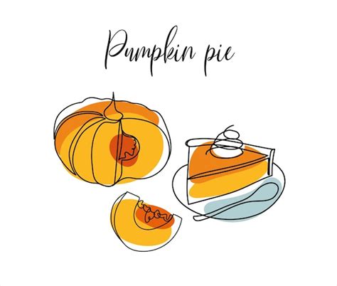 Premium Vector | Outline drawing of pumpkin pie. contour of a pumpkin and a piece of pie with ...