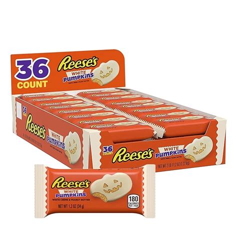 Amazon.com : REESE'S White Creme Peanut Butter Pumpkins Candy, Bulk Halloween, 1.2 oz Packs (36 ...