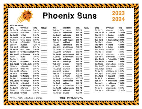 Printable 2023-2024 Phoenix Suns Schedule