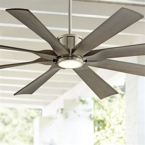 60" Possini Euro Design Modern Indoor Outdoor Ceiling Fan with Light LED Dimmable Remote Brushed ...