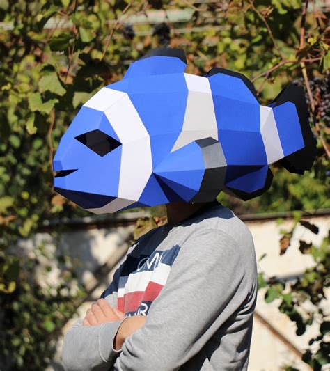 Fish Mask DIY, Low Poly Mask Fish, Paper Craft Mask Fish, Pdf Template ...