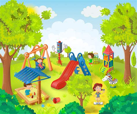 Children Playing in the Park Vector Illustration, Vectors | GraphicRiver