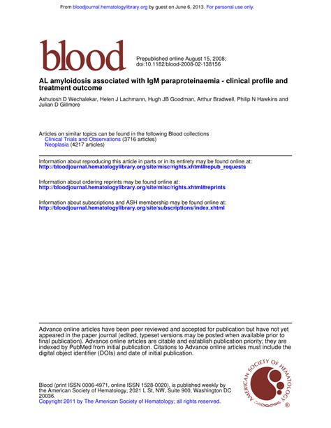 (PDF) AL amyloidosis associated with IgM paraproteinemia: Clinical ...