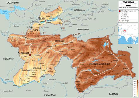 Tajikistan Map (Physical) - Worldometer