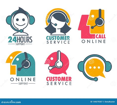 Customer Service Promotional Emblem with Woman Operator in Headset ...