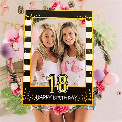 Buy LaVenty Black Gold 18th Birthday Party Photo Booth Props 18th Birthday Photo Frame Birthday ...