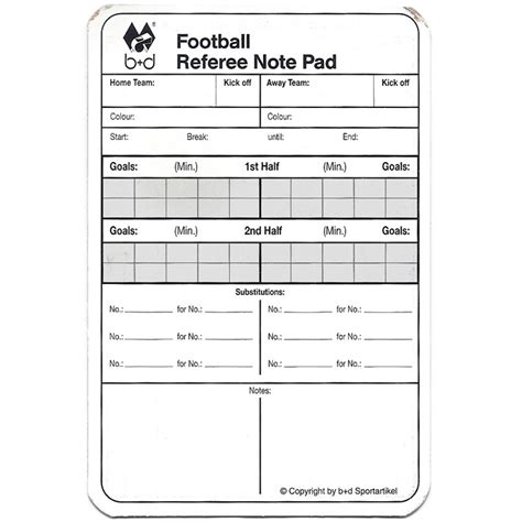 Football Officials Game Card Template