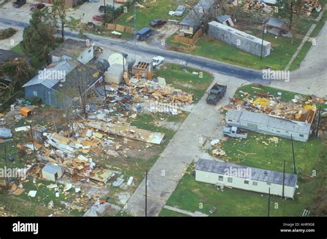 An aerial view of some damage caused by Hurricane Andrew Stock Photo ...