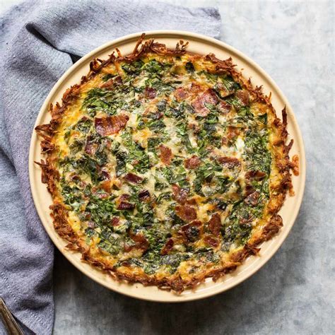 Spinach and Bacon Quiche with Hash Brown Crust