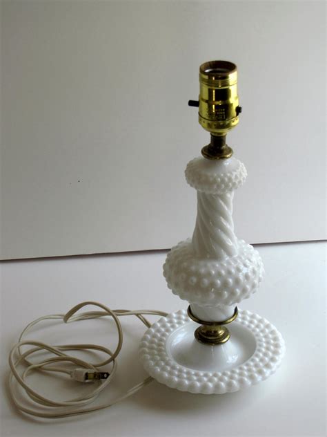 Vintage White Milk Glass Hobnail Lamp 12 by HeartlandVintageShop