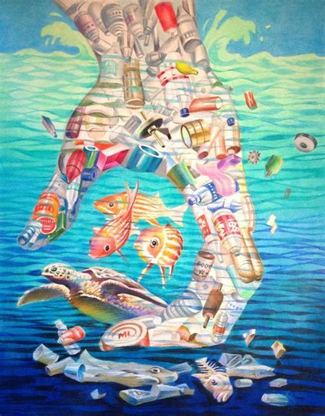 information unknown medium used: pencil crayon Ocean Pollution, Plastic ...