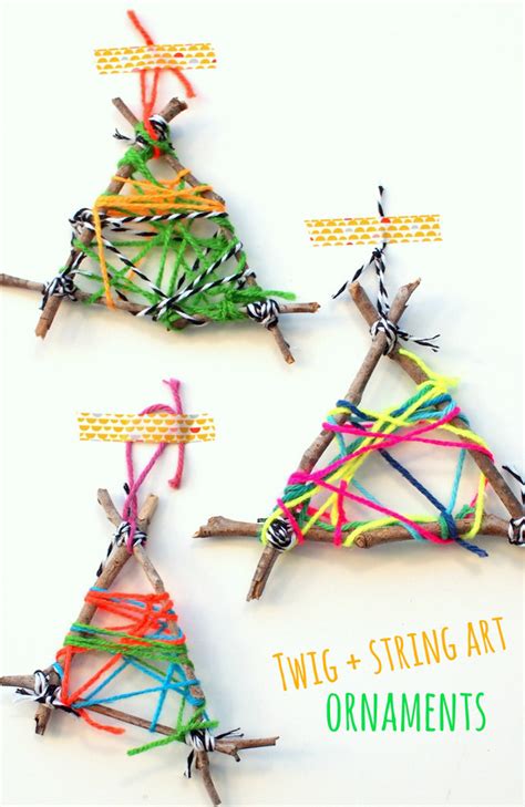 Easy Twig String Art Ornaments | Pink Stripey Socks