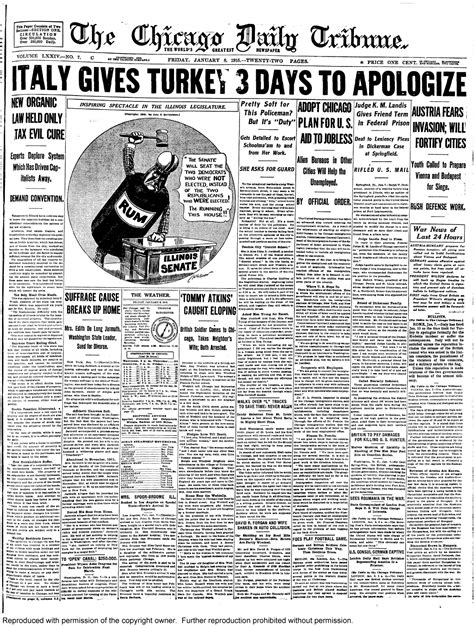 Jan. 8, 1915: | Chicago, Chicago tribune, Newspaper front pages