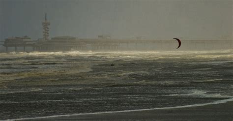 Scheveningen beach with view on the harbour, Netherlands