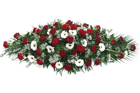 Casket Sprays : red roses white gerbera and gypsophilia casket ...