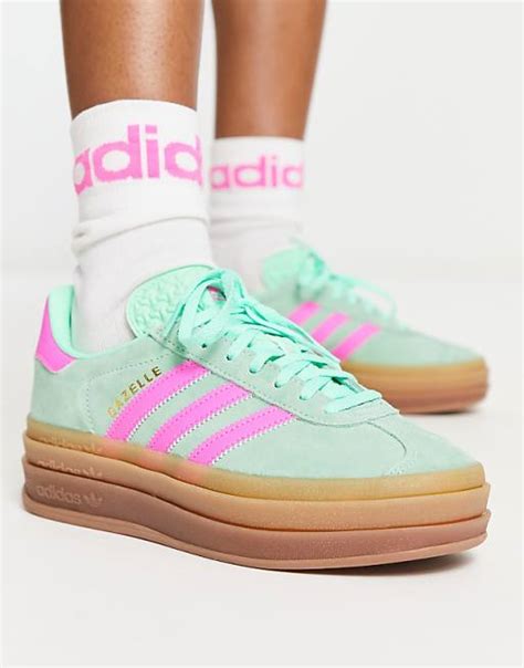 adidas Originals Gazelle Bold platform trainers in mint green with gum ...