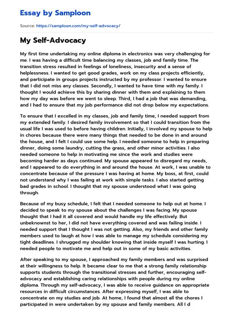 My Self-Advocacy Personal Essay on Samploon.com