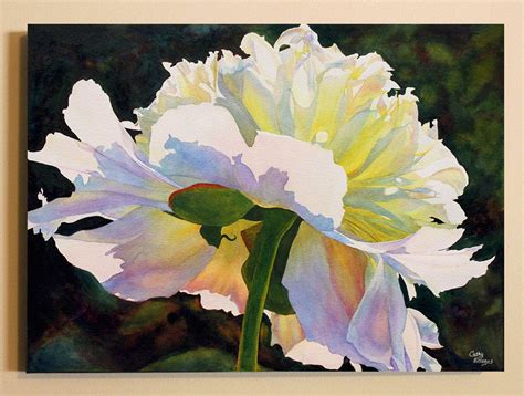 White Peony Art Watercolor Painting Canvas Print by Cathy Hillegas ...