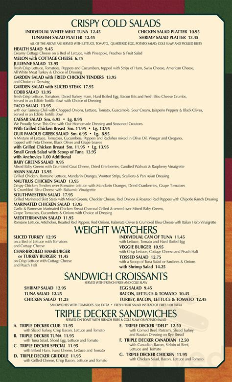 Nautilus Diner & Restaurant menu in Madison, New Jersey