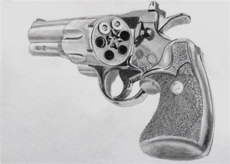 Revolver Gun Drawing In Pencil