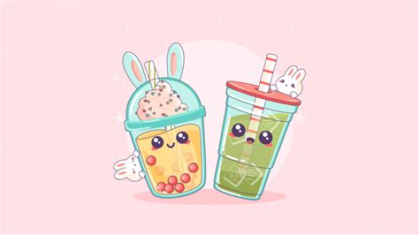 Kawaii bubble tea Wallpaper 4K, Kawaii boba tea, Cute tea cups