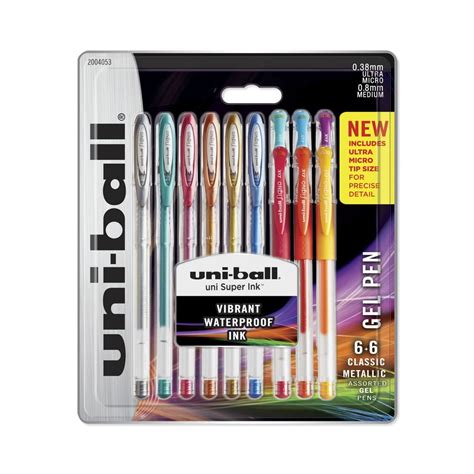 uni-ball Gel Pens, Ultra Micro (0.38mm) & Medium (0.8mm) Points, Assorted Colors, 12 Count ...