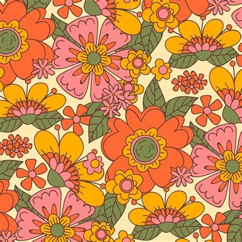 Free Vector | Hand drawn groovy floral pattern | Retro flowers, Retro ...