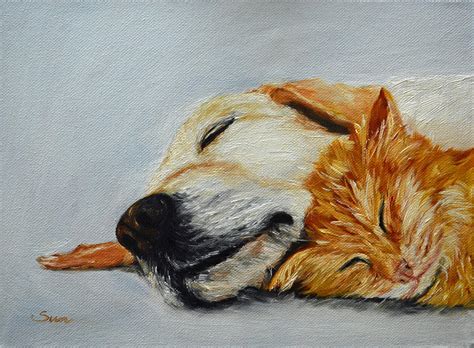 Sleeping Dog Cat Painting by Sun Sohovich - Fine Art America