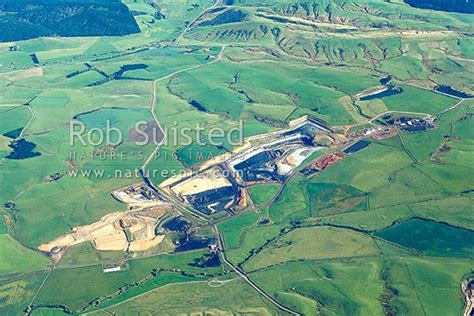 Goodwin Coal Mine, opencast coal mine near Waimumu, Gore and Mataura. Aerial view, Gore, Gore ...