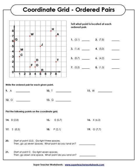 Ordered Pair Worksheets