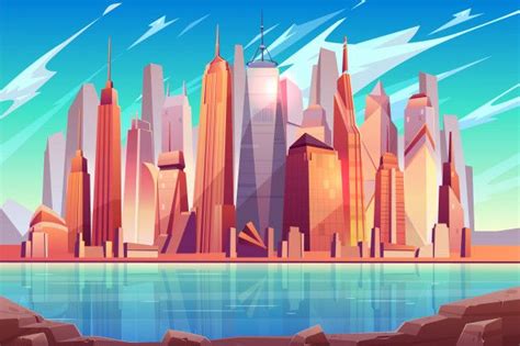 Free Vector | Future metropolis downtown, modern city business center cartoon background ...