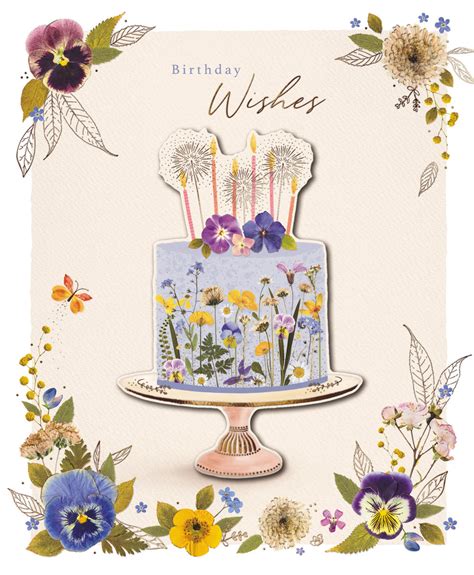 Birthday Wishes Wildflower Cake Embellished Birthday Greeting Card | Cards