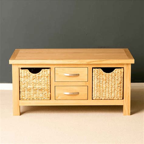 London Oak Large Coffee Table with Basket Storage | Light Oak - Roseland Furniture