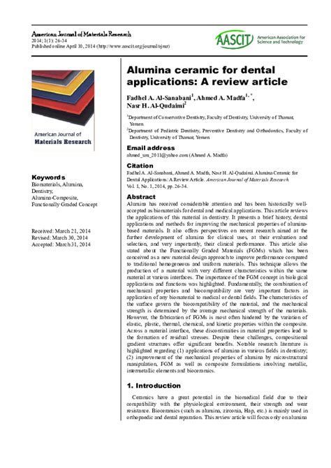 (PDF) Alumina Ceramic for Dental Applications: A Review Article ...