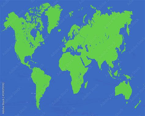 Vettoriale Stock 2d world map vector - blue and green colors | Adobe Stock