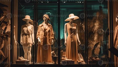 Elegant clothing collection displayed in modern boutique window shopping generated by AI ...