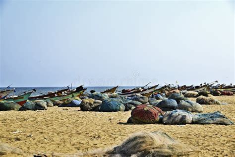 Wide Beaches in the Southeast of India. Chennai. Fishing Boats. Stock ...