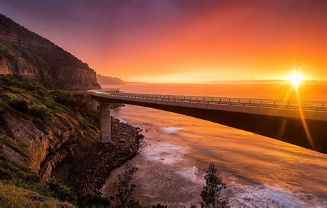 Wallpaper landscape, sunset, Sea Cliff Bridge, NSW Australia images for ...