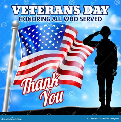 Veterans Day Soldier Saluting American Flag Stock Vector - Illustration ...