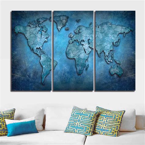 3 Pcs/Set Colorful Large Size World Map Canvas Painting Modern Abstract Map Canvas Art Wall ...